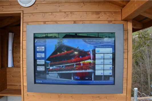 Info kiosk with a touch screen for the ski schedule