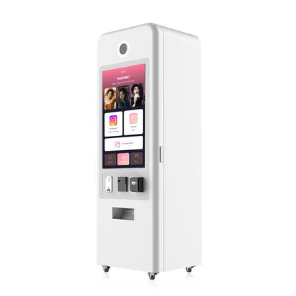 White touch screen Foto vending machine on a white background