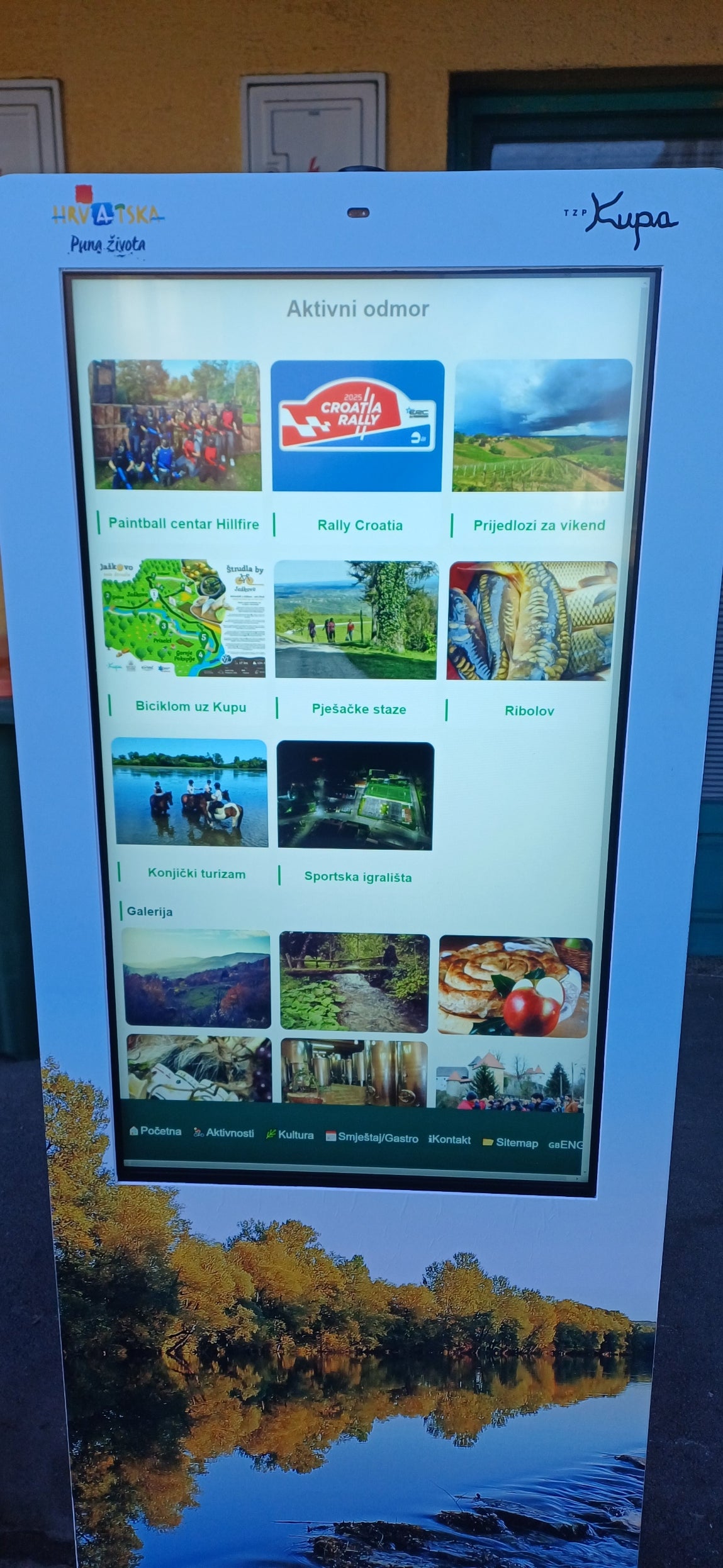 Showing home screen of info kiosk