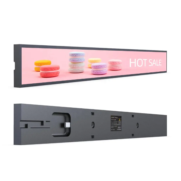 Two vertical LCD digital bar screens displaying colorful content, one with a hot sale and background
