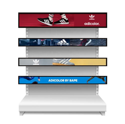 These ultra‑wide LED shelf displays are designed for retail environments, providing dynamic content directly at the point of sale. Their elongated format fits perfectly along the front edge of shelves, allowing brands to highlight promotions, pricing, product information, and eye‑catching visuals that increase customer engagement.